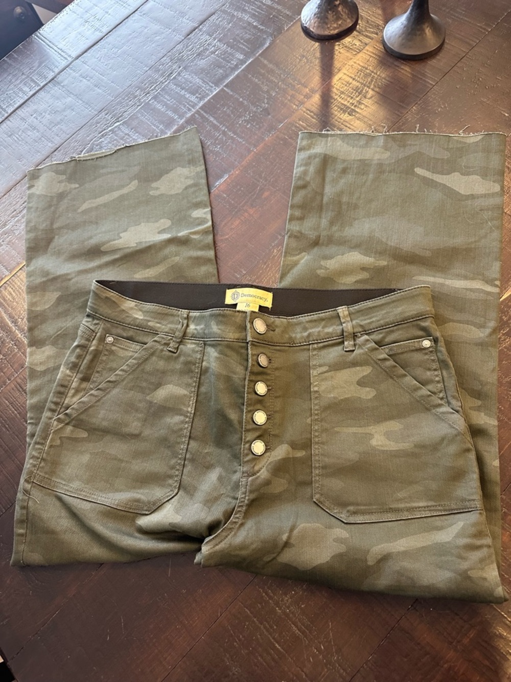 Democracy Olive Green Button-Front Utility Pants